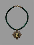 Victorian Filigree Green Cameo on a Rope Necklace