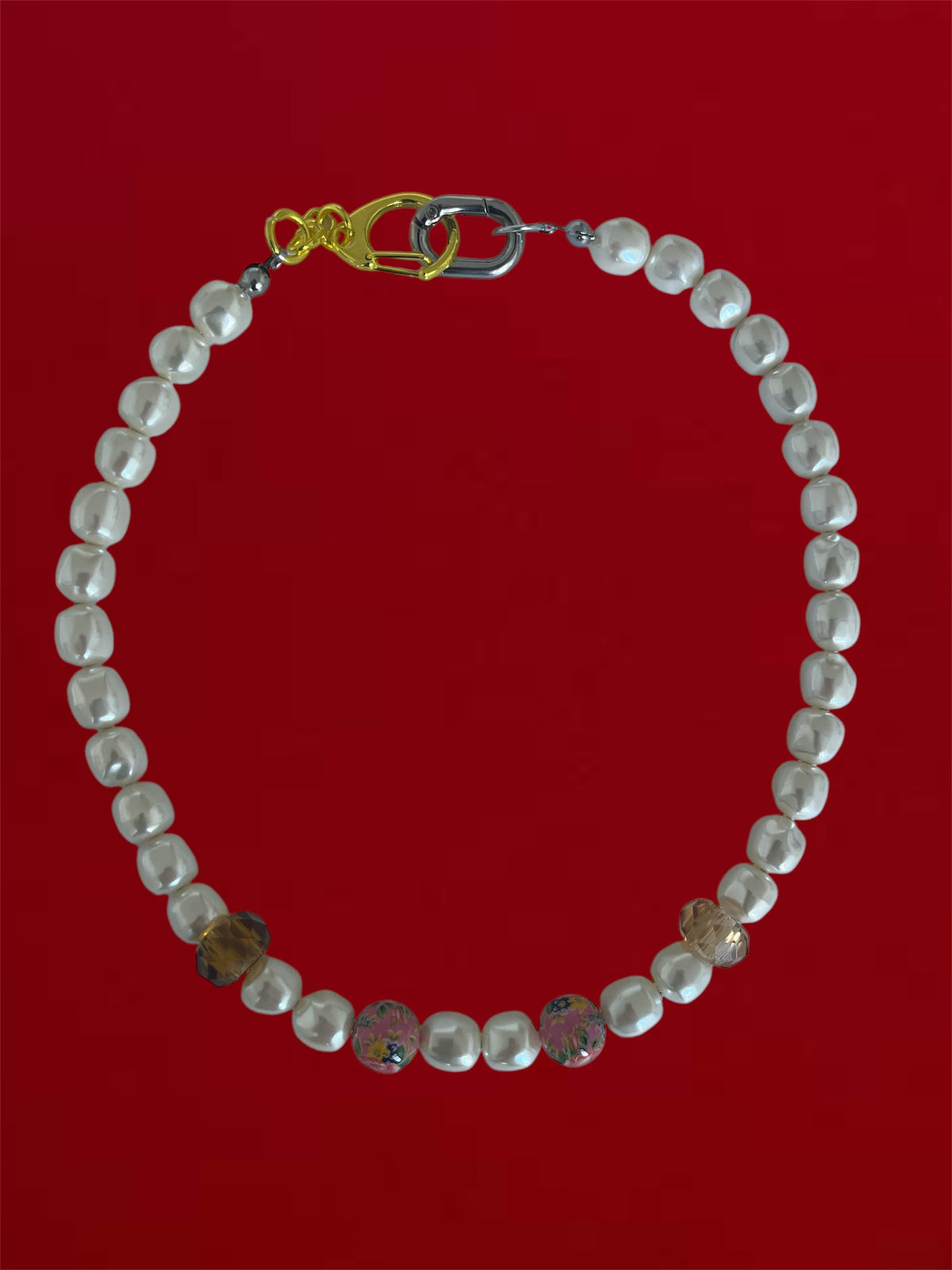 Floral Painted Beads Necklace