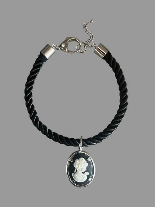 Black Rope Cameo Necklace