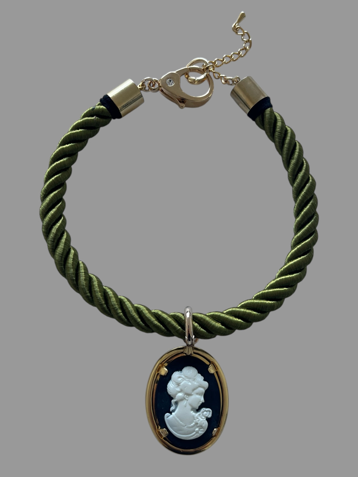 Chartreuse Rope Cameo Necklace