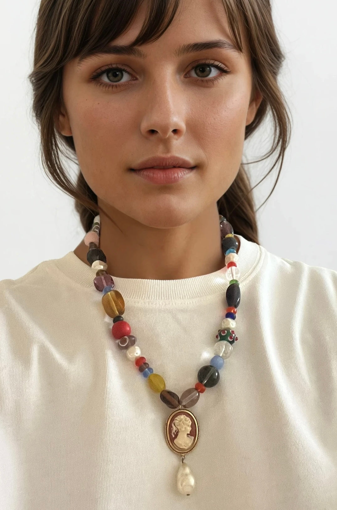 Mixed Beads Cameo Necklace