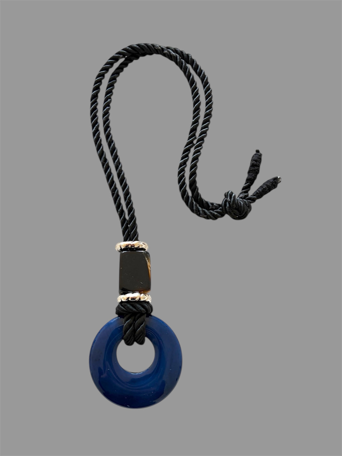 Blue Agate Donut Long Cord Necklace