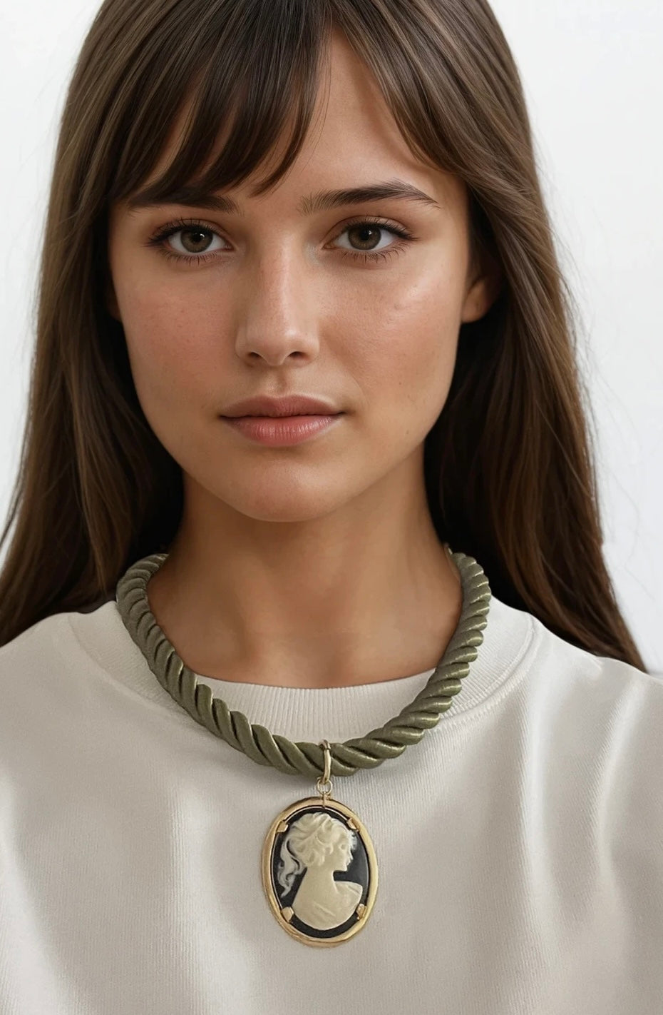 Chartreuse Rope Cameo Necklace