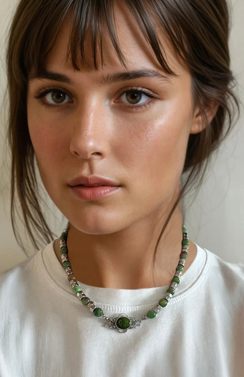 Green enamel ornate necklace