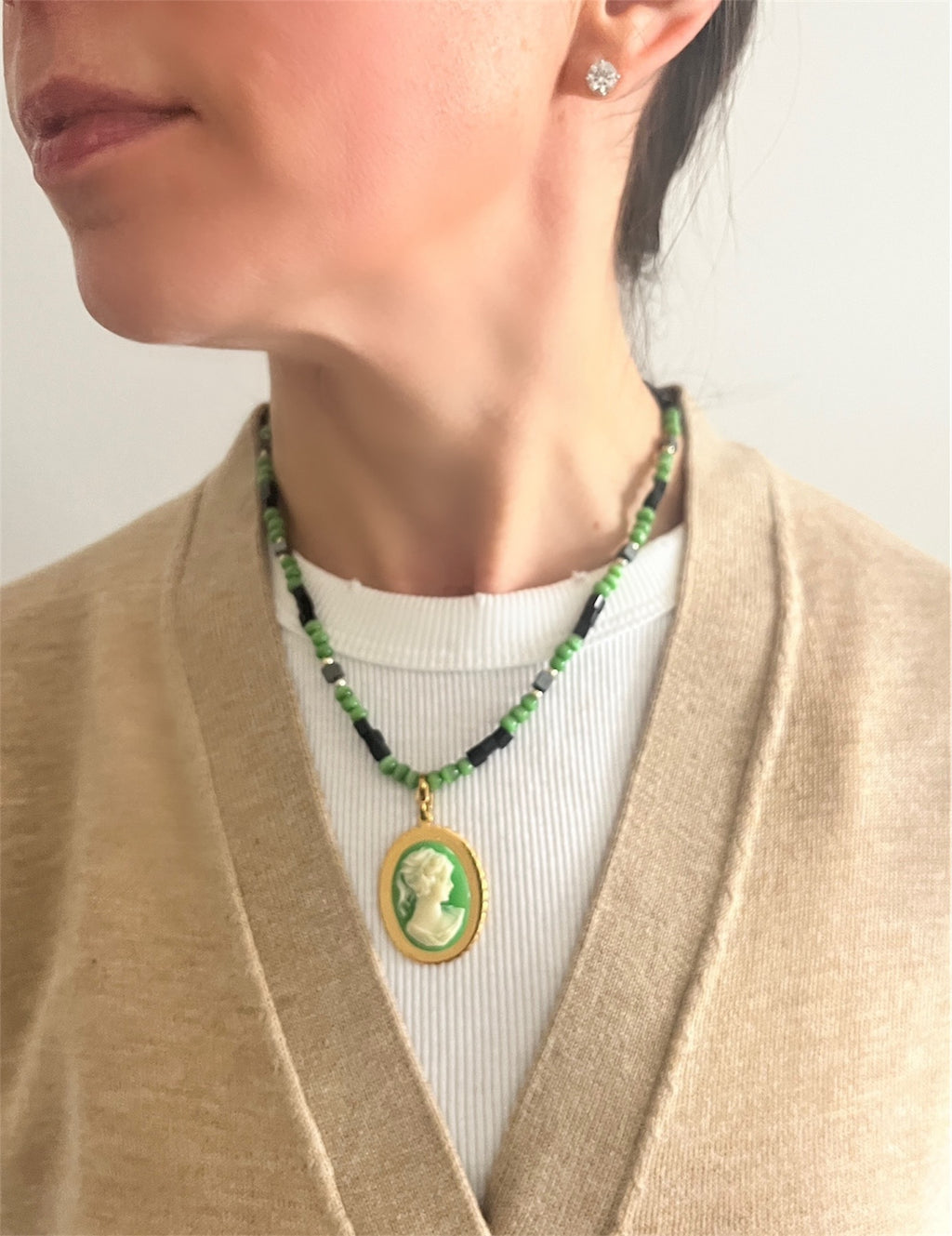 Green Cameo Necklace