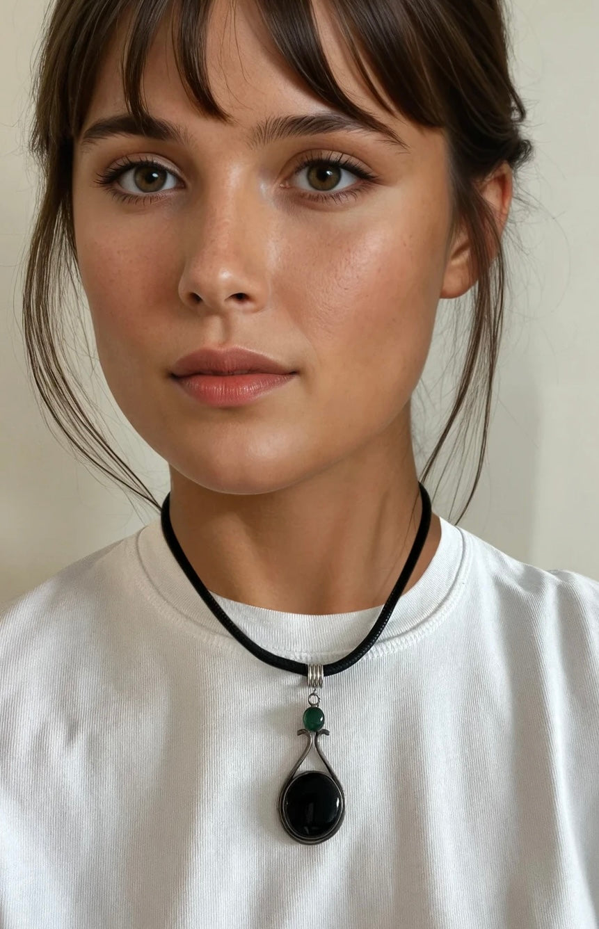 Baby jade and oversized onyx necklace