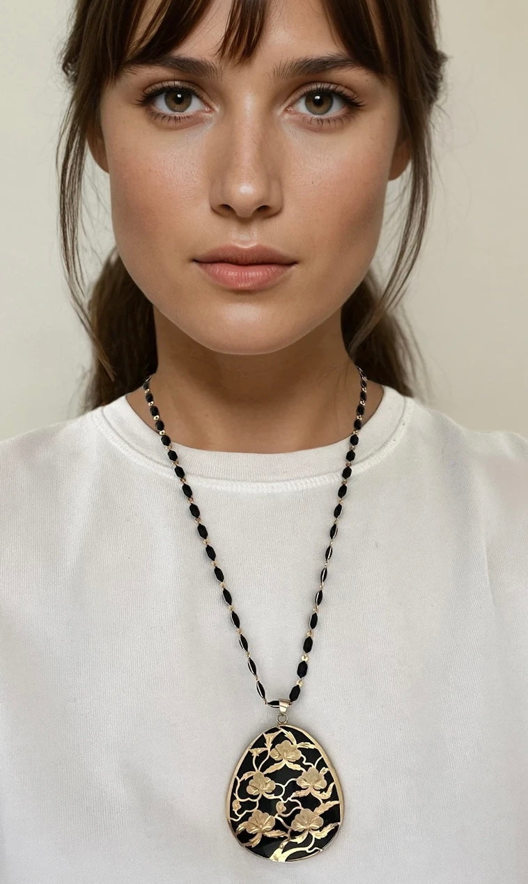 Damascene large pendant necklace