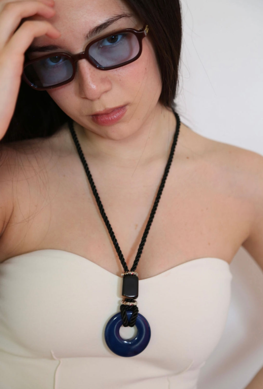 Blue Agate Donut Long Cord Necklace