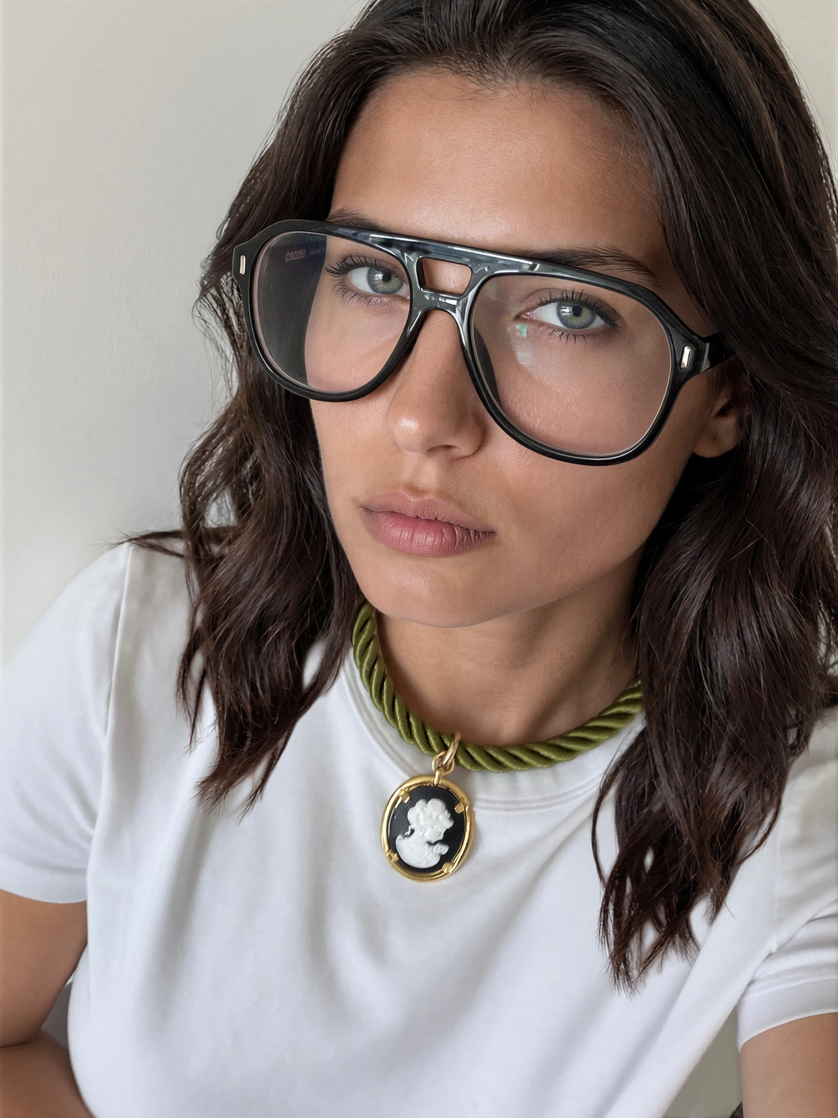 Chartreuse Rope Cameo Necklace