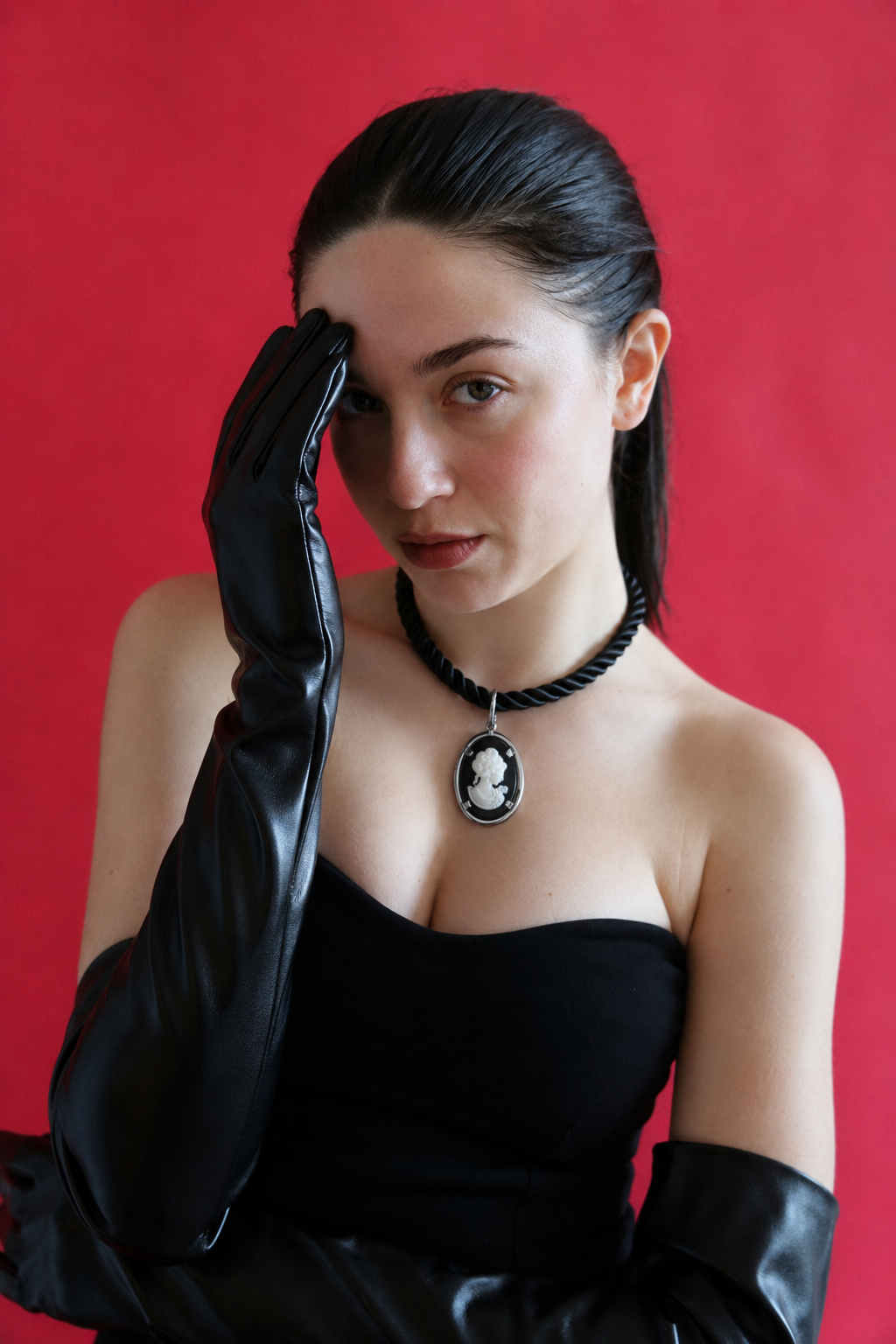 Black Rope Cameo Necklace
