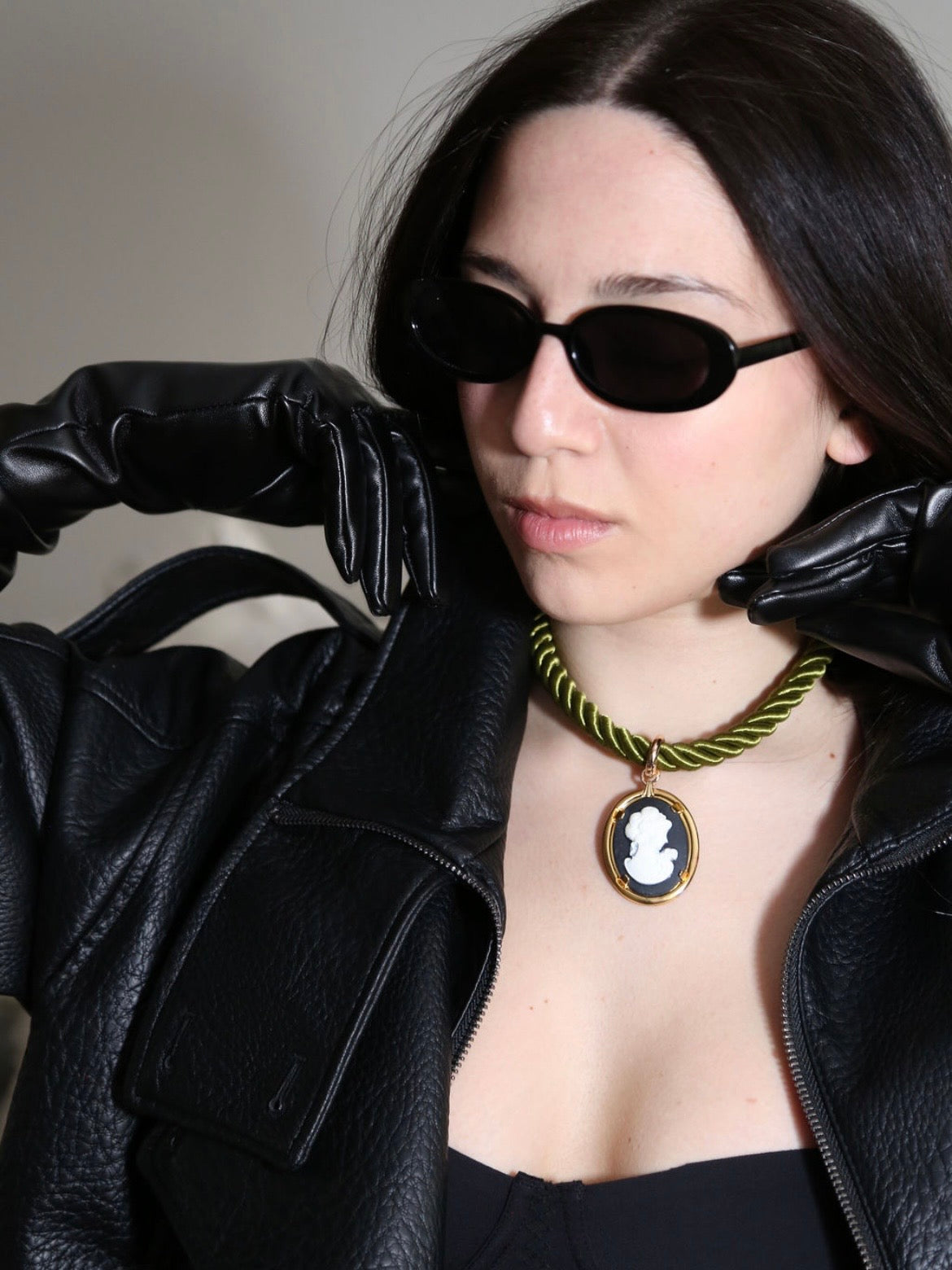 Chartreuse Rope Cameo Necklace