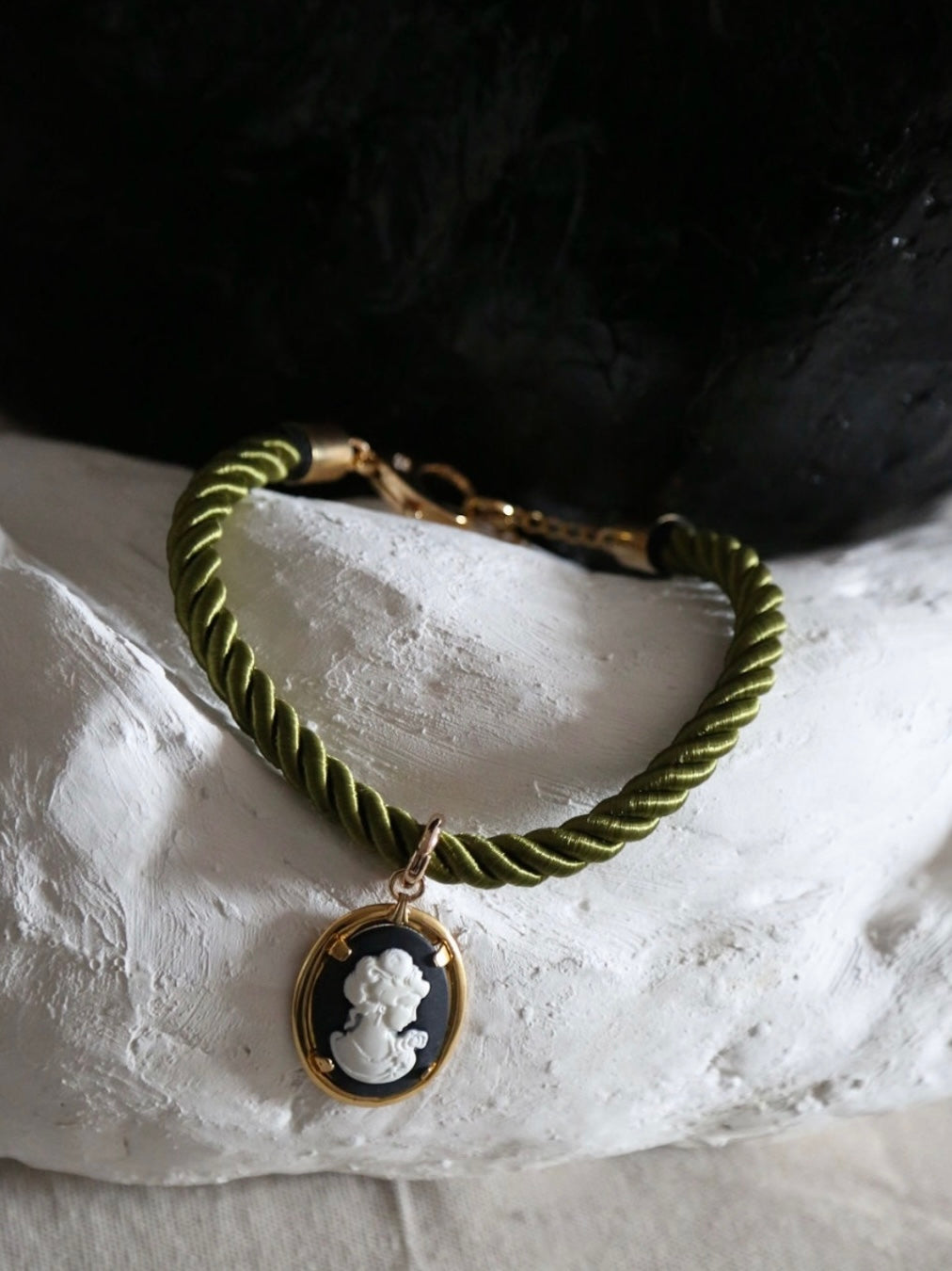 Chartreuse Rope Cameo Necklace