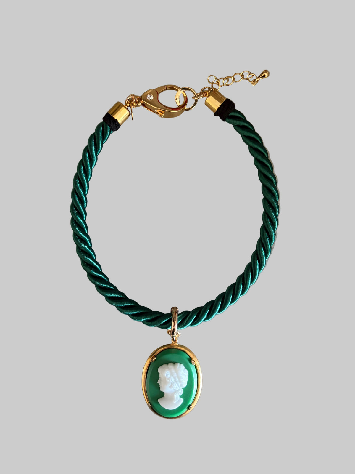 Forest Green Rope Cameo Necklace