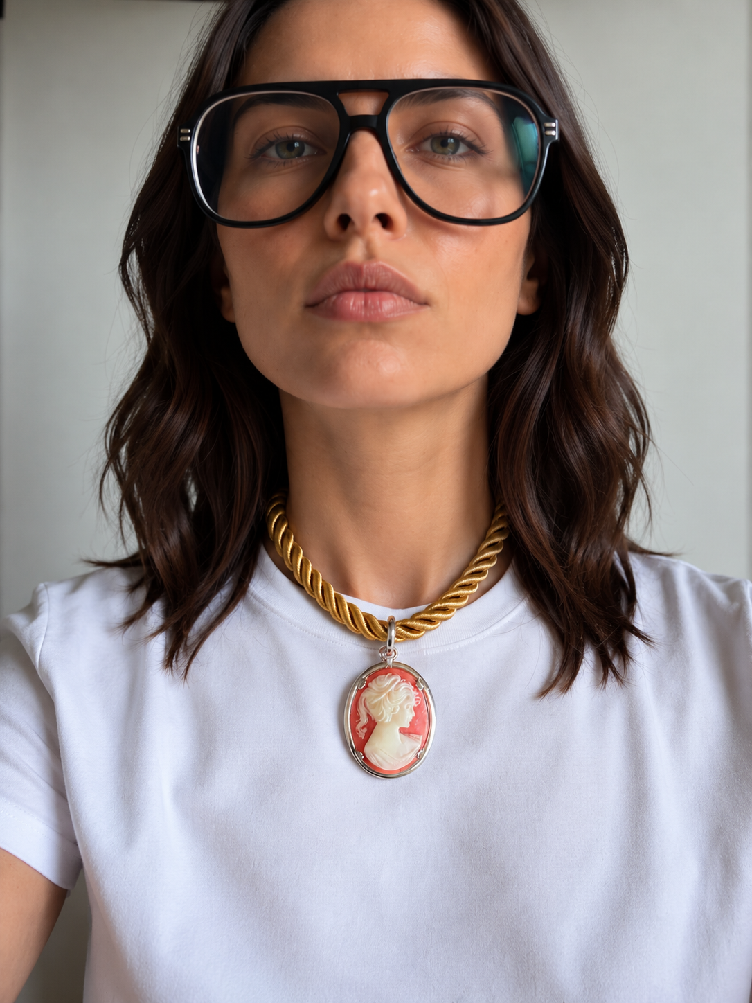 Gold Rope Cameo Necklace