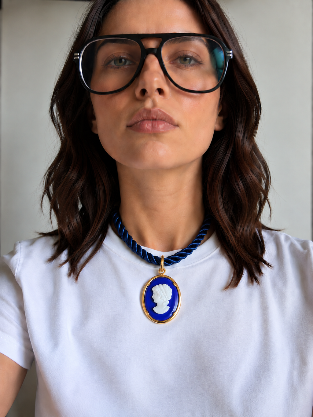 Blue Rope Cameo Necklace