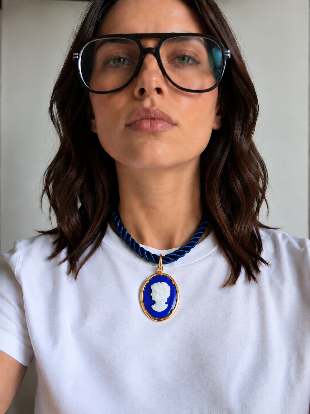 Blue Rope Cameo Necklace