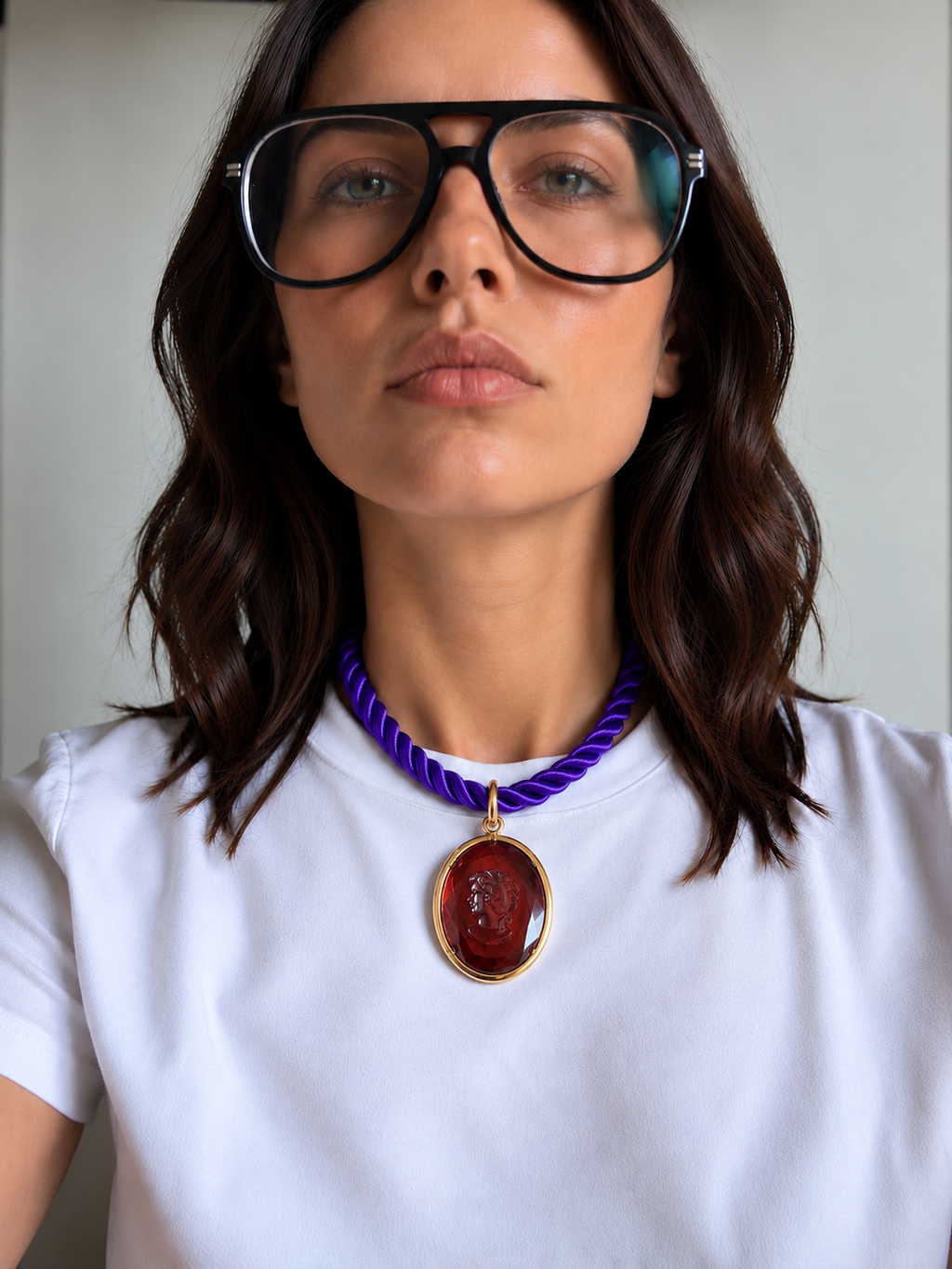 Purple Rope Cameo Necklace